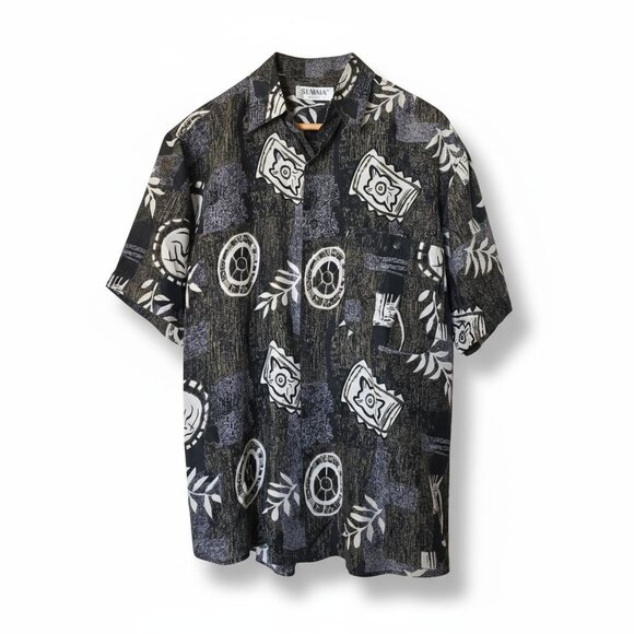 Vintage Summa Silk Hawaiian Shirt Mens S Black White Abstract 100% Silk Shirt - Picture 2 of 14
